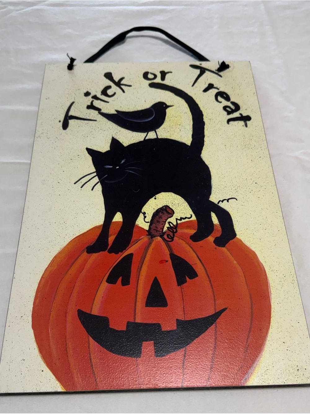 Halloween Wall Hanging - Black Cat on Pumpkin